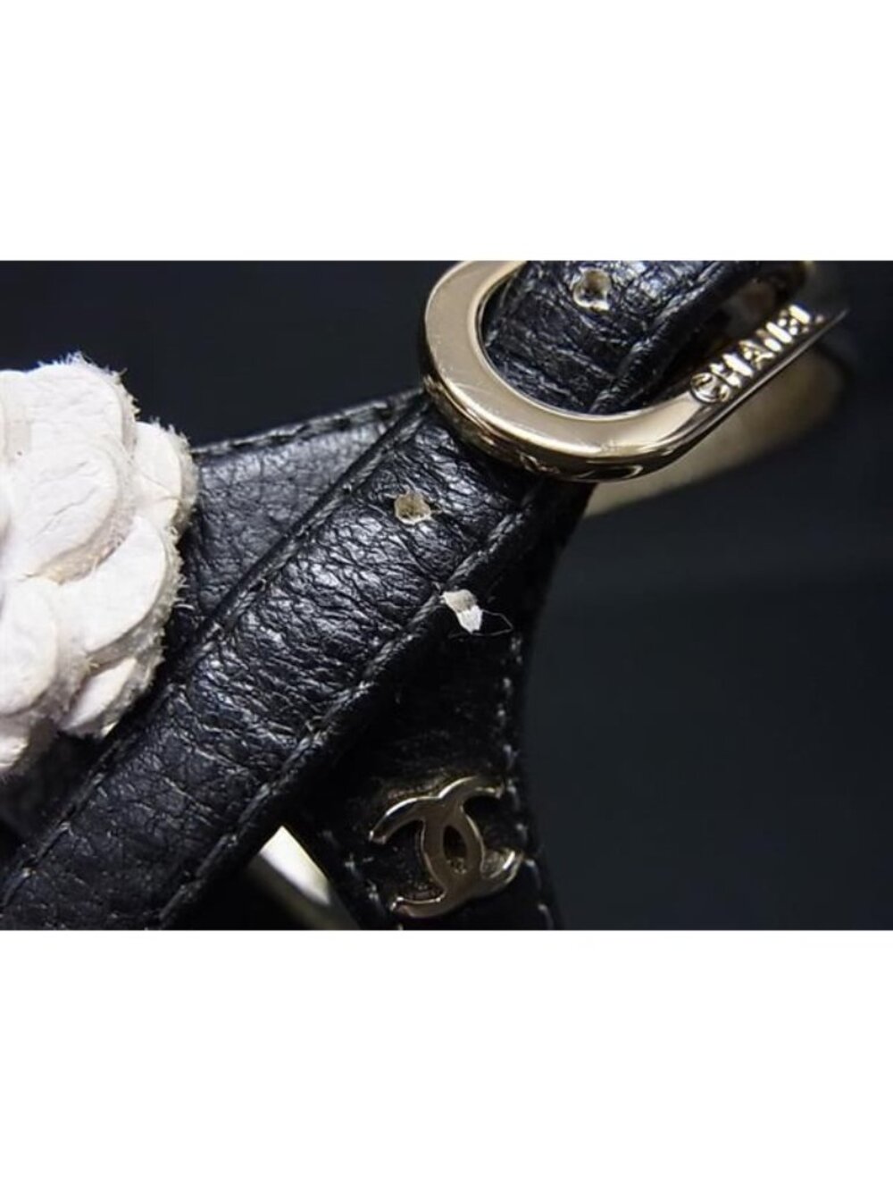 Chanel CC Logo Camellia Leather Heel Sandals 36 Shoes Black - Picture 7 of 7